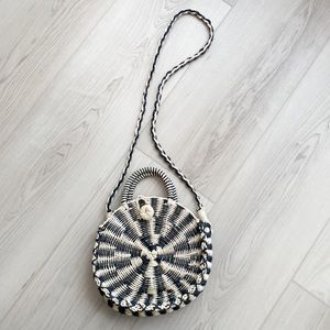 Street level woven straw round purse cross body handbag vacation beach